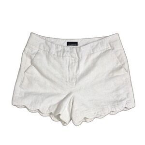 Cynthia Rowley Shorts 6 White Linen Blend Scalloped Lettuce Hem Beachy Preppy